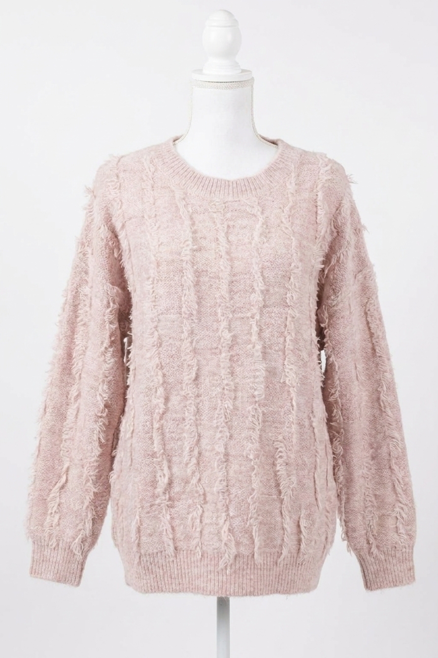 NEW AND THE WHY on the fritz fringe sweater in beige